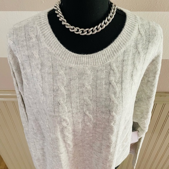 NWT 1.STATE Cable Knit Sweater Silver Heather Size L $99 Retail - Picture 2 of 12